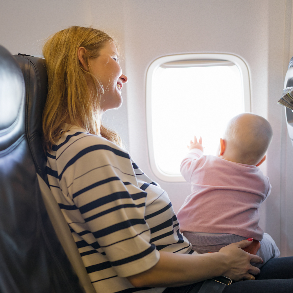 Eight tips to keep your baby entertained on an airplane.